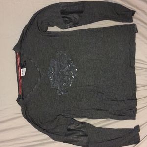 Harley Davidson dark gray long sleeve v-neck, leather details, size small. NWOT